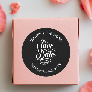 Sticker Rond Calligraphie Romantique Noir Faire-Part de Mariage