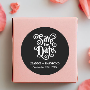 Sticker Rond Calligraphie Romantique Noir Faire-Part de Mariage
