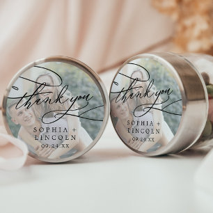 Sticker Rond Calligraphie romantique Photo Merci Favoriser Stic