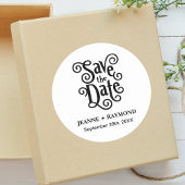 Sticker Rond Calligraphie romantique Sauvez la date Mariage