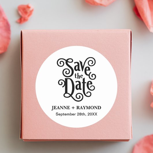 Sticker Rond Calligraphie romantique Sauvez la date Mariage