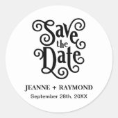 Sticker Rond Calligraphie romantique Sauvez la date Mariage (Devant)
