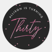 Sticker Rond Calligraphie rose noir moderne 30e anniversaire (Devant)