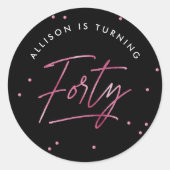 Sticker Rond Calligraphie rose noir moderne 40e anniversaire (Devant)