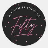 Sticker Rond Calligraphie rose noir moderne 50e anniversaire (Devant)