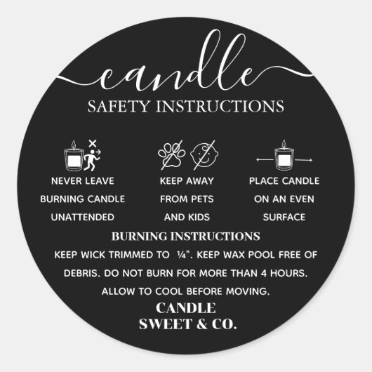 Sticker Rond calligraphie Script Avertissement Bougie Black Mod (Devant)