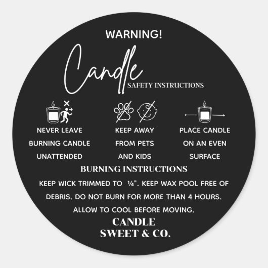 Sticker Rond calligraphie Script Avertissement Bougie Black Mod (Devant)