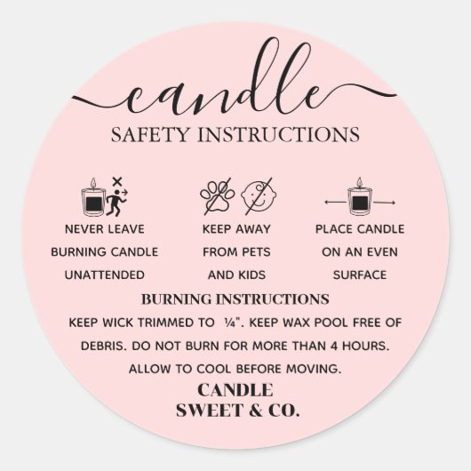 Sticker Rond calligraphie Script Avertissement Bougie Blush Ros (Devant)