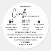 Sticker Rond calligraphie Script Avertissement Bougie noir et b (Devant)
