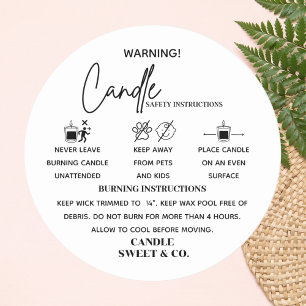 Sticker Rond calligraphie Script Avertissement Bougie noir et b