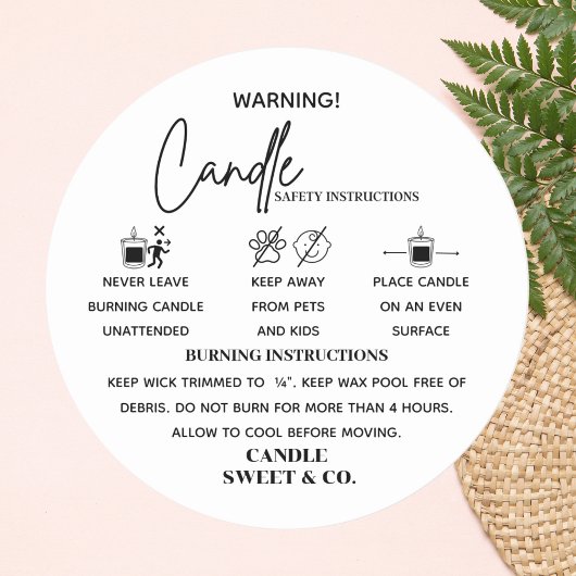 Sticker Rond calligraphie Script Avertissement Bougie noir et b