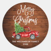 Sticker Rond Calligraphie Script Bois Noël Camion rouge (Devant)
