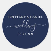 Sticker Rond Calligraphie Script Mariage bleu Enveloppe Phoques (Devant)