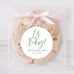 Sticker Rond Calligraphie simple Baby shower neutre entre les s