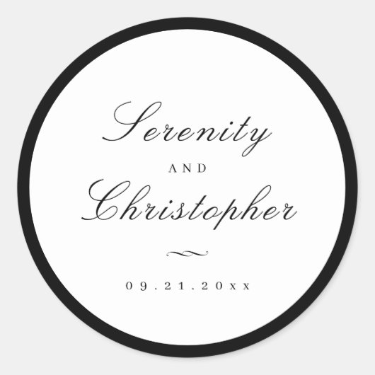 Sticker Rond Calligraphie simple, cadeaux de mariage simples (Devant)