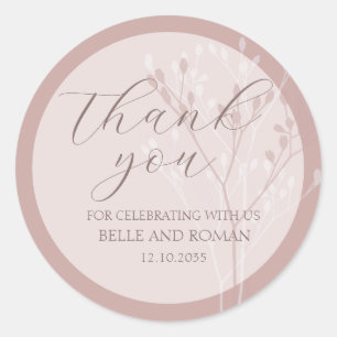 Sticker Rond Calligraphie simple Foliage Rose Gold Wedding Favo
