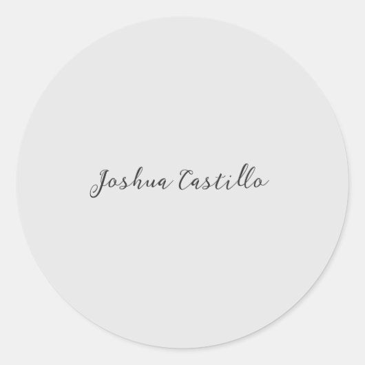 Sticker Rond Calligraphie Simple Gris Nom Professionnel (Devant)
