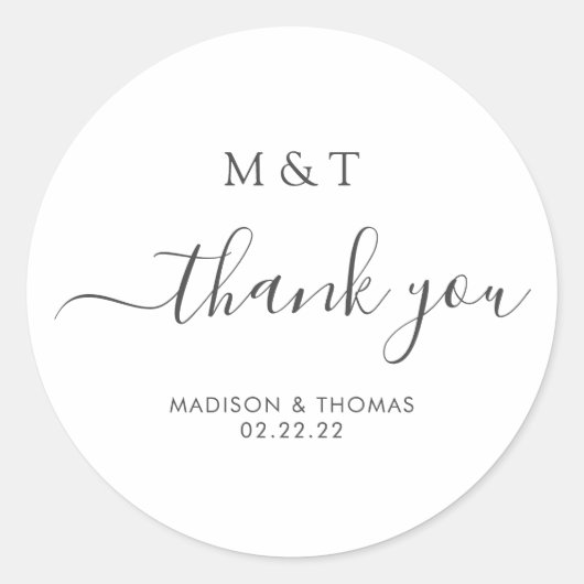 Sticker Rond Calligraphie simple Monogramme Mariage gris argent (Devant)