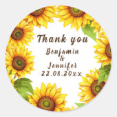 Sticker Rond Calligraphie simple rustique mariage de tournesol (Devant)