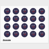 Sticker Rond Calligraphie tendance Rouge Blanc et Bleu 4 juille (Feuille)