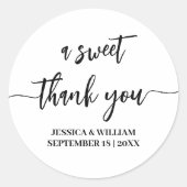 Sticker Rond calligraphie un Merci doux faveur de mariage (Devant)