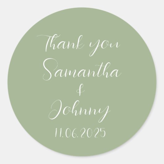 Sticker Rond Calligraphie verte Élégante Mariage Couple (Devant)