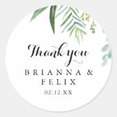 Sticker Rond Calligraphie verte Merci Mariage Faveur (Devant)