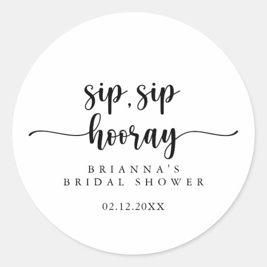 Sticker Rond Calligraphy Sip Sip Hooray Enterrement de Vie de J (Devant)