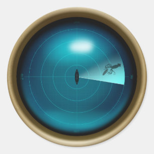 Sticker Rond Calmar géant vu sur navire Sonar Steampunk Nautiqu