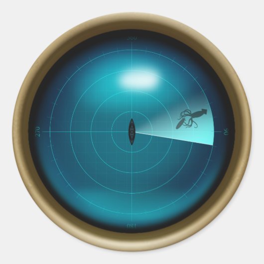 Sticker Rond Calmar géant vu sur navire Sonar Steampunk Nautiqu (Devant)
