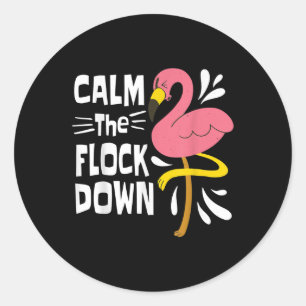 Sticker Rond Calme Le Flocon Sur Le Flamant rose Rose Drôle