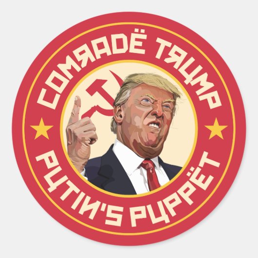 Sticker Rond Camarade Trump : La marionnette de Poutine - Illus (Devant)