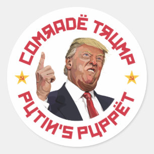 Sticker Rond Camarade Trump : La marionnette de Poutine, illust