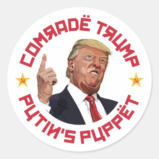 Sticker Rond Camarade Trump : La marionnette de Poutine, illust (Devant)