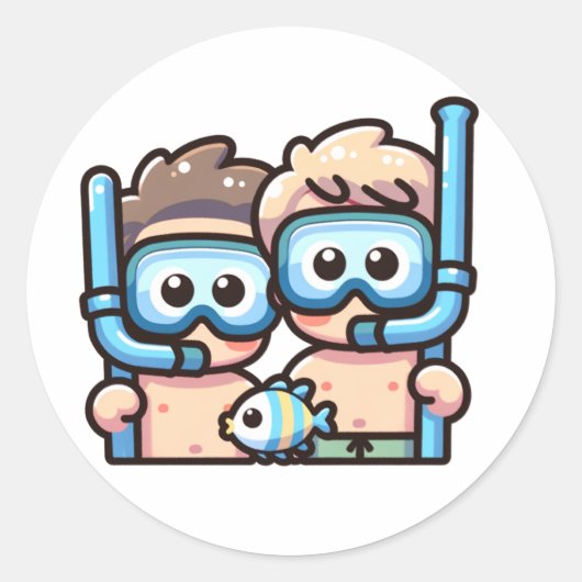 Sticker Rond Camarades de snorkeling (Devant)