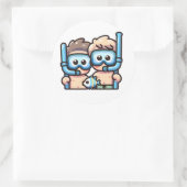 Sticker Rond Camarades de snorkeling (Sac)