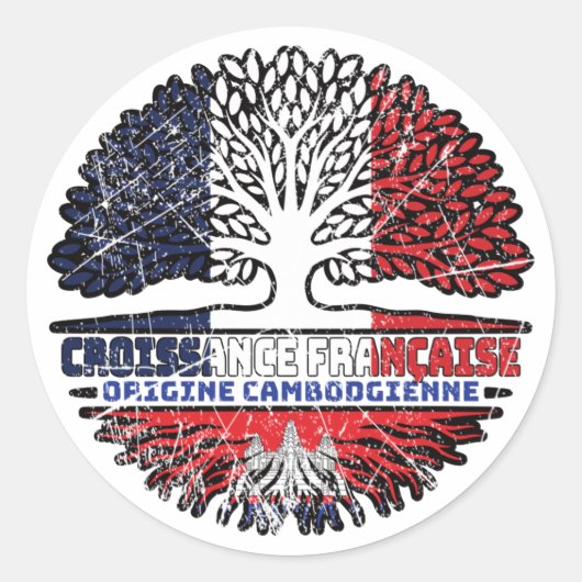 Sticker Rond Cambodge Cambodge France Arbre Drapeau (Devant)