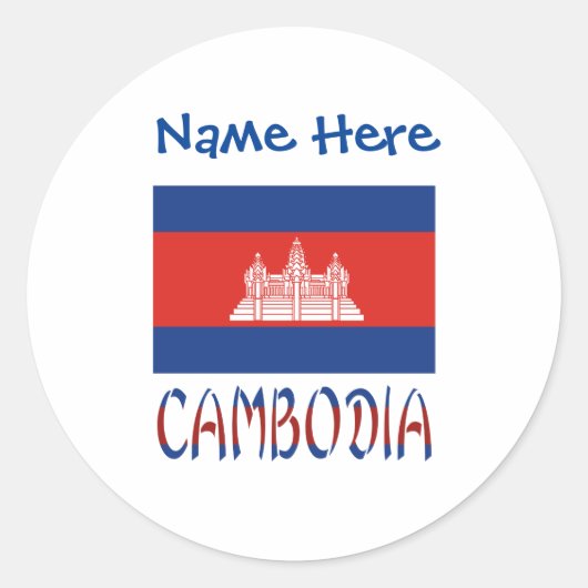 Sticker Rond Cambodge - Personnalisation en bleu du drapeau cam (Devant)