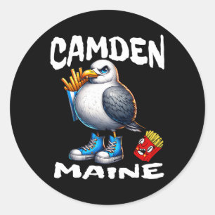 Sticker Rond Camden Maine drôle de mouette frites souvenir 