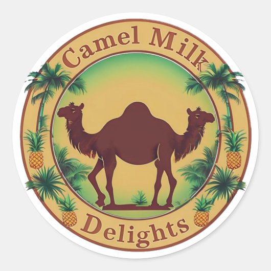 Sticker Rond Camel Milk Delights-Tropical Camel Palm Pineapple (Devant)