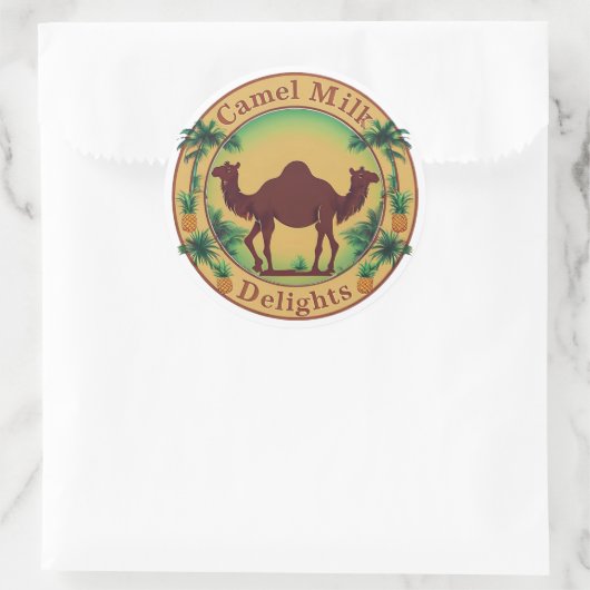 Sticker Rond Camel Milk Delights-Tropical Camel Palm Pineapple (Sac)