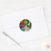 Sticker Rond Camellias rouge avec fleur d'aquarelle de feuillag (Enveloppe)