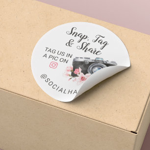 Sticker Rond Caméra couleur d'eau chic Merci Snap, Tag & Share