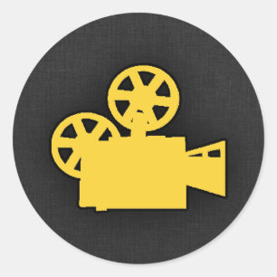 Sticker Rond Caméra de cinéma orange jaune