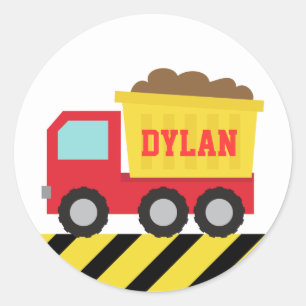 Sticker Rond Camion à benne coloré, véhicule de construction po