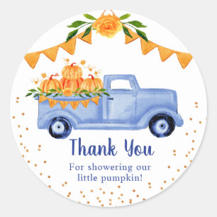 Sticker Rond Camion à citrouilles bleues Merci