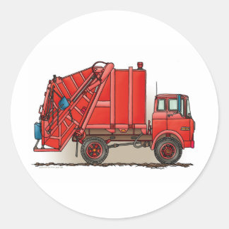 Sticker Rond Camion à ordures rouge