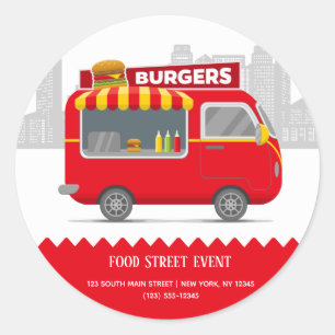 Sticker Rond Camion alimentaire hamburgers de rue hamburgers