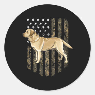 Sticker Rond Camion American Flag Jaune Labrador Retriever 4th