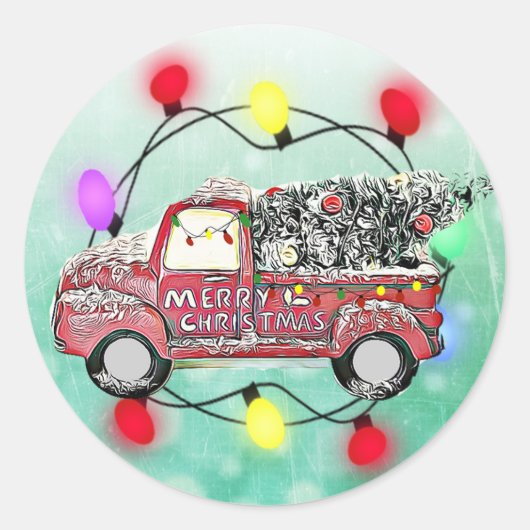 Sticker Rond Camion avec feux d'arbres de Noël et arbre (Devant)